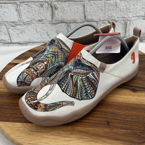 Uin Ganesha Womens 10.5 Canvas Elephant Slip On Comfort Shoes NWT JL0423 - Picture 1 of 14